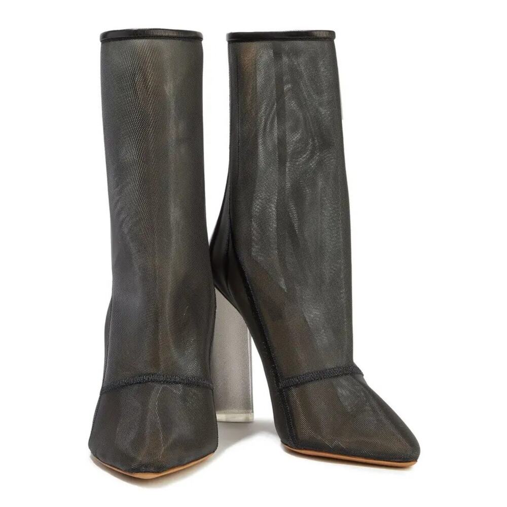 Yeezy Leather-Trimmed Mesh Pointed Toe Ankle Boots Black Women 35-35.5/ US 5 NWT